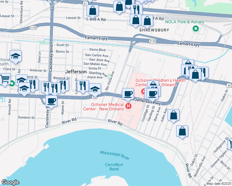 map of restaurants, bars, coffee shops, grocery stores, and more near 322 Betz Avenue in Jefferson