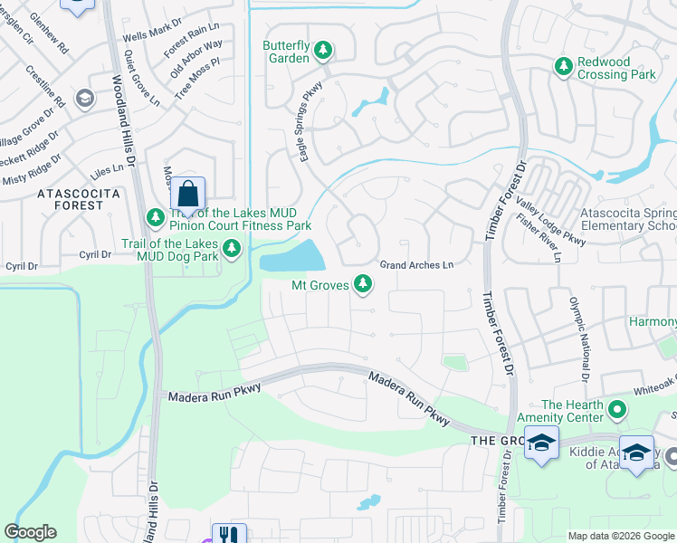 map of restaurants, bars, coffee shops, grocery stores, and more near 17003 Ross Lake Court in Humble