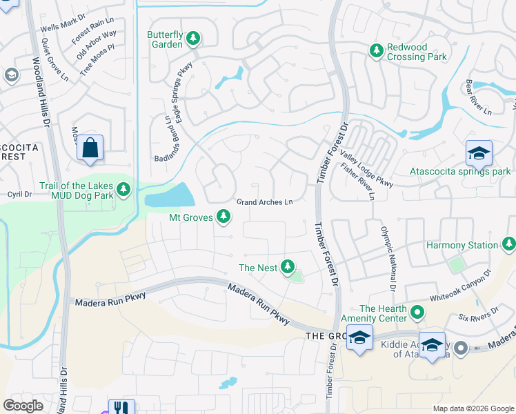 map of restaurants, bars, coffee shops, grocery stores, and more near 17003 Tallgrass Prairie Lane in Humble