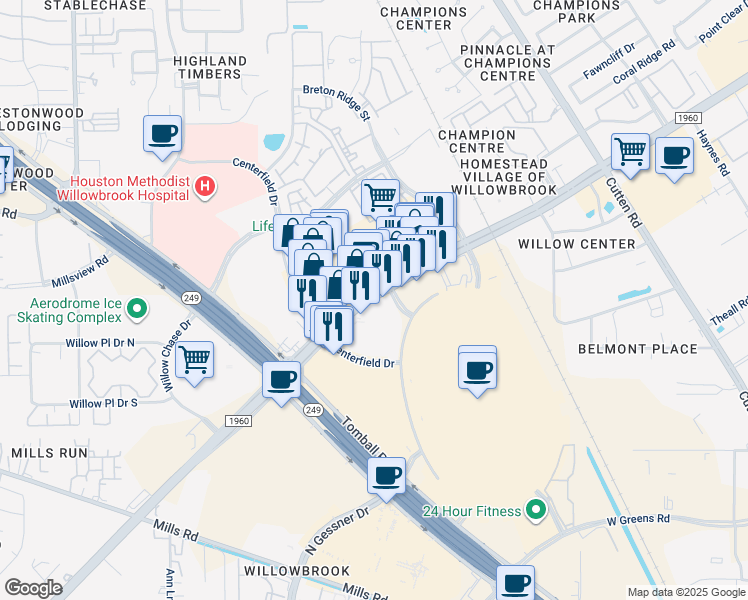 map of restaurants, bars, coffee shops, grocery stores, and more near 7615 FM 1960 Rd W in Houston