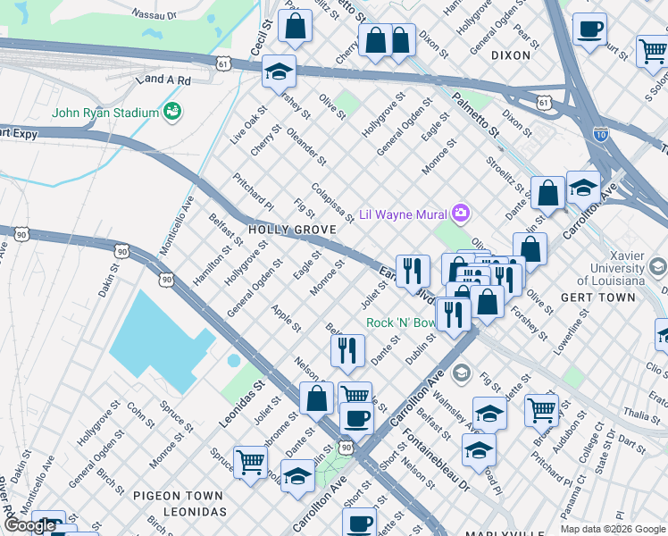 map of restaurants, bars, coffee shops, grocery stores, and more near in New Orleans