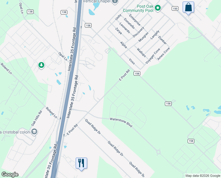 map of restaurants, bars, coffee shops, grocery stores, and more near 6625 East Post Road in Kyle