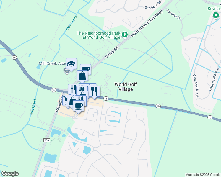 map of restaurants, bars, coffee shops, grocery stores, and more near 123 East Franchetta Lane in St. Augustine