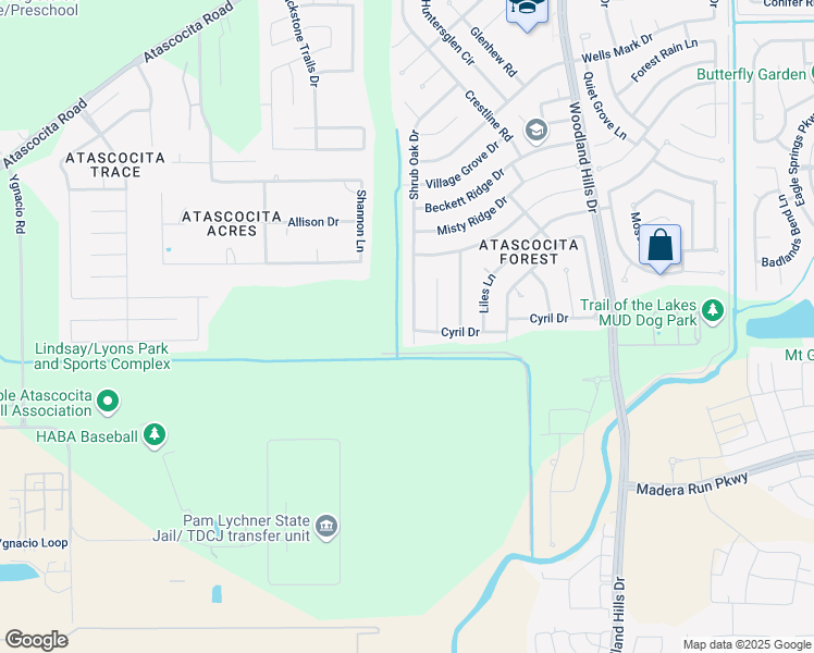map of restaurants, bars, coffee shops, grocery stores, and more near 16611 Shrub Oak Drive in Humble