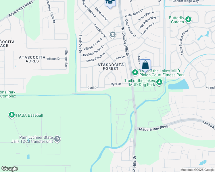 map of restaurants, bars, coffee shops, grocery stores, and more near 3806 Cyril Drive in Humble