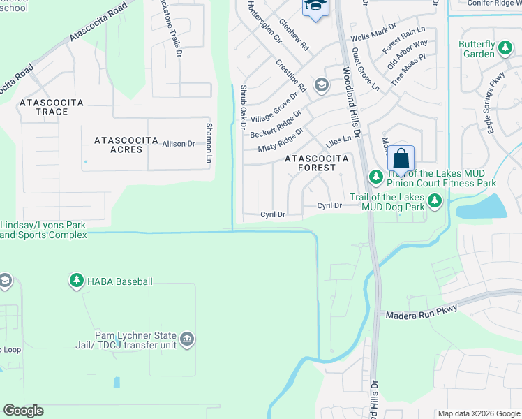 map of restaurants, bars, coffee shops, grocery stores, and more near 16606 Quiet Trail Drive in Humble