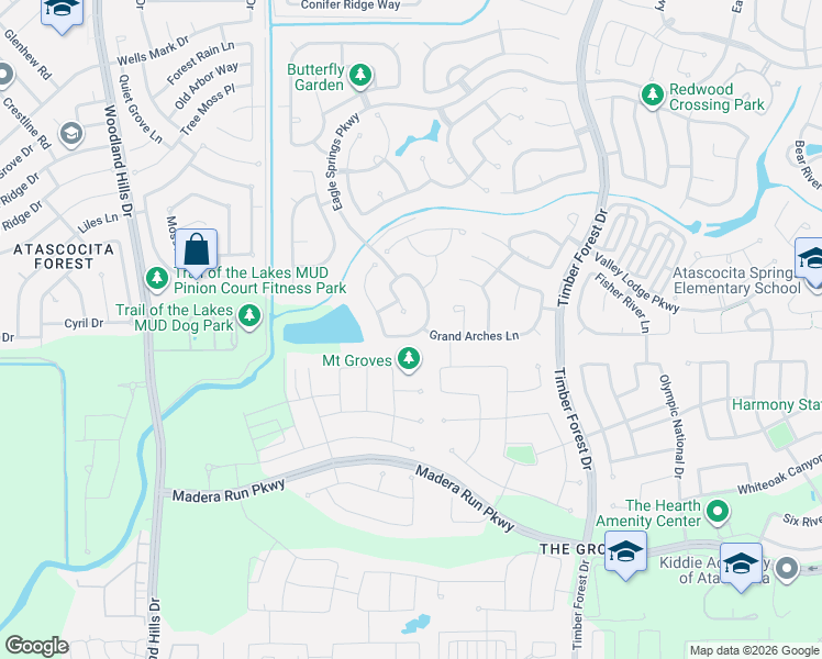 map of restaurants, bars, coffee shops, grocery stores, and more near 11811 Bandera Creek Lane in Atascocita