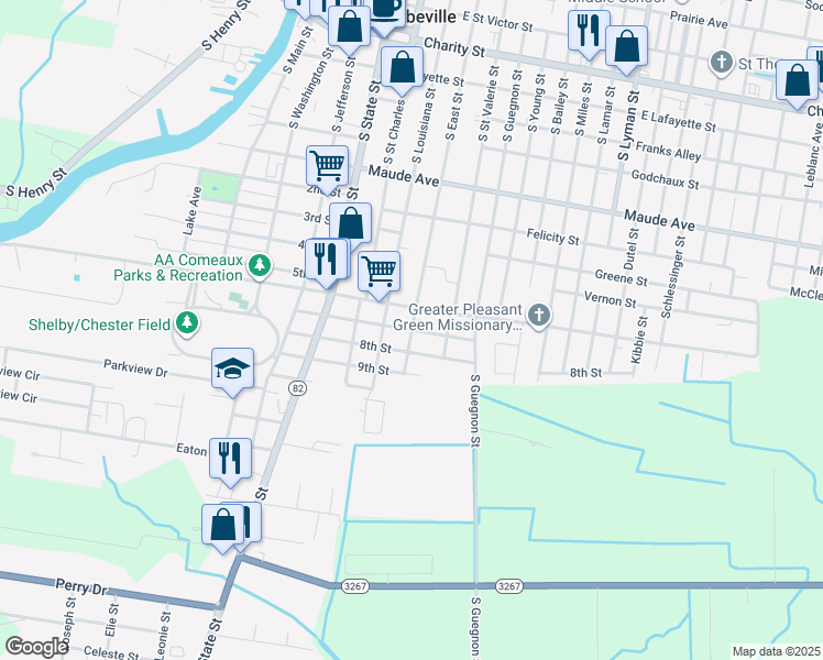 map of restaurants, bars, coffee shops, grocery stores, and more near 400 7th Street in Abbeville
