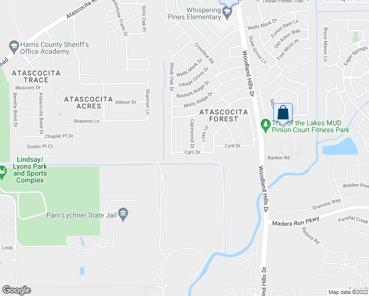 map of restaurants, bars, coffee shops, grocery stores, and more near 16606 Quiet Trail Drive in Humble