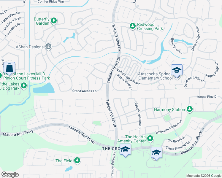 map of restaurants, bars, coffee shops, grocery stores, and more near 12411 Pecos Bluff Court in Humble