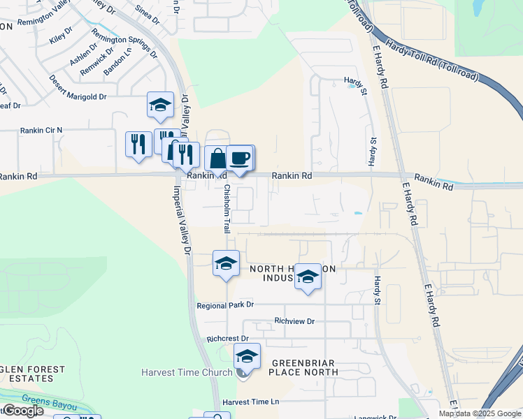 map of restaurants, bars, coffee shops, grocery stores, and more near 18121 Ammi Trail in Houston