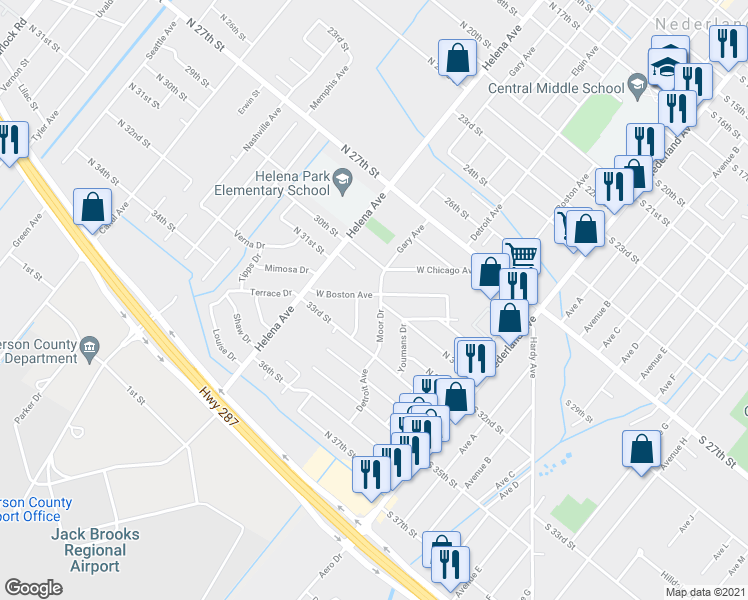 map of restaurants, bars, coffee shops, grocery stores, and more near 3007 West Boston Avenue in Nederland