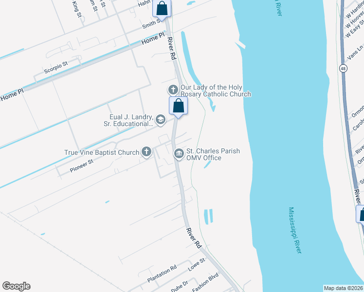 map of restaurants, bars, coffee shops, grocery stores, and more near 15042 River Road in Hahnville