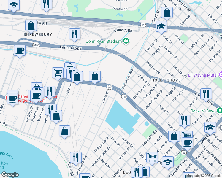 map of restaurants, bars, coffee shops, grocery stores, and more near 154 Jefferson Heights Avenue in Jefferson