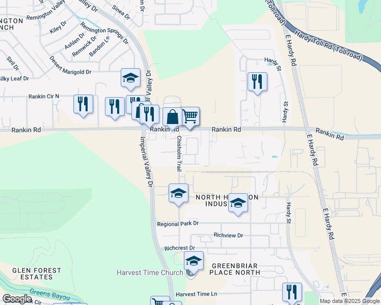 map of restaurants, bars, coffee shops, grocery stores, and more near 18121 Ammi Trail in Houston