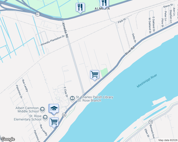 map of restaurants, bars, coffee shops, grocery stores, and more near 41 Bonura Drive in Saint Rose
