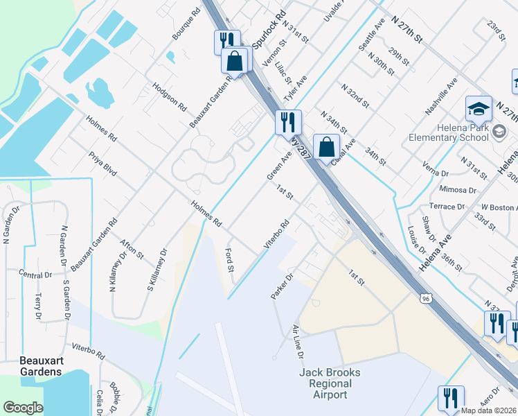 map of restaurants, bars, coffee shops, grocery stores, and more near 8013 Green Avenue in Nederland