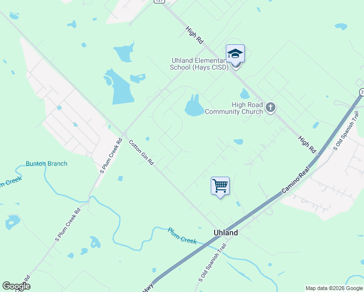 map of restaurants, bars, coffee shops, grocery stores, and more near 14 Summer Sun Cove in Uhland