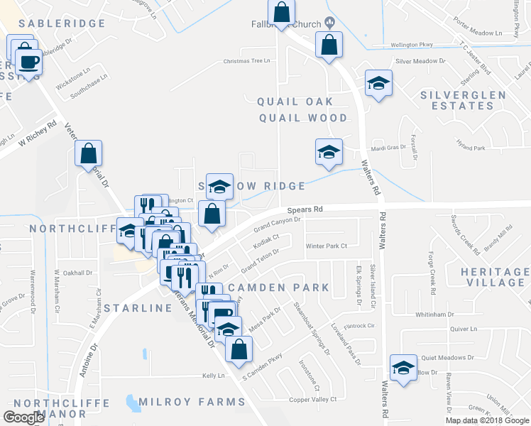 map of restaurants, bars, coffee shops, grocery stores, and more near 12455 Antoine Drive in Houston