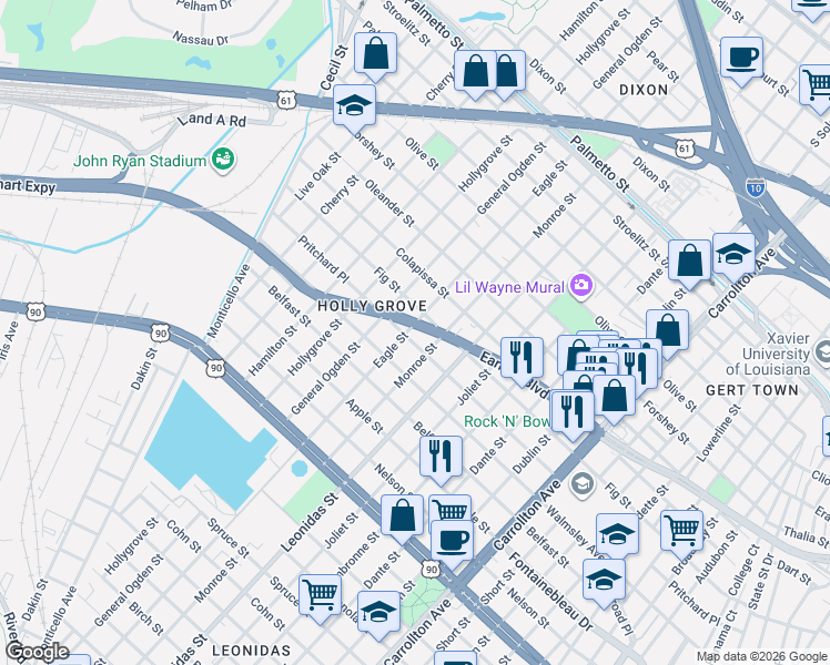 map of restaurants, bars, coffee shops, grocery stores, and more near in New Orleans