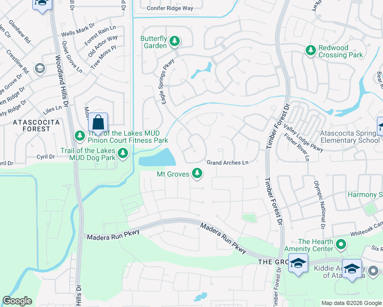 map of restaurants, bars, coffee shops, grocery stores, and more near 17007 Thomastone Lane in Humble