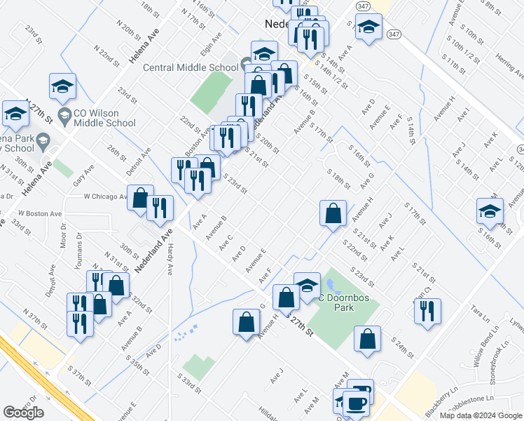 map of restaurants, bars, coffee shops, grocery stores, and more near 408 South 23rd Street in Nederland