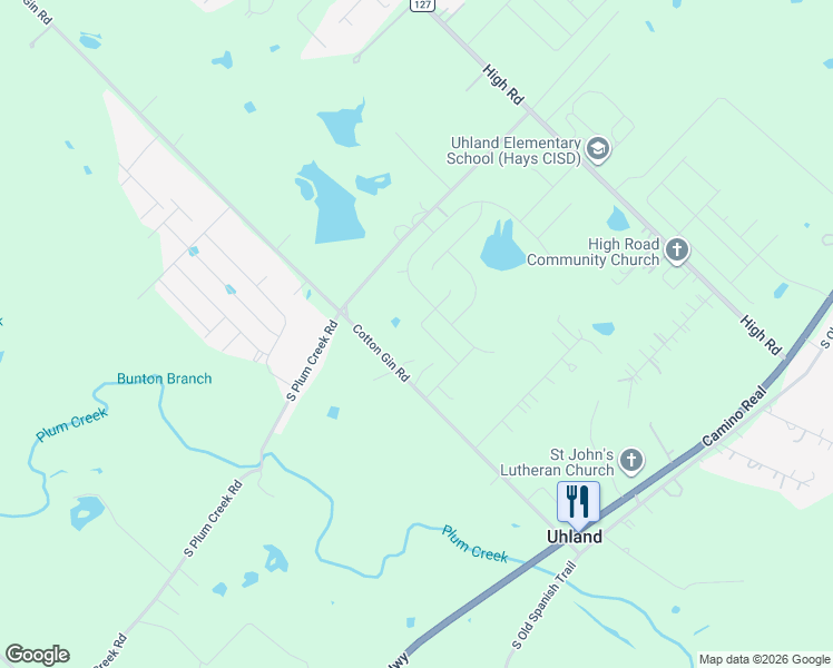 map of restaurants, bars, coffee shops, grocery stores, and more near 78 Cotton Gin Road in Uhland