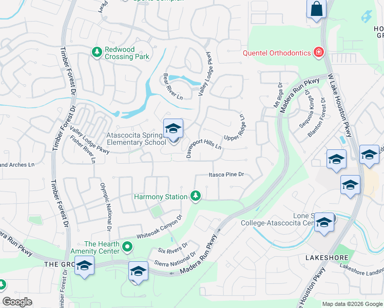 map of restaurants, bars, coffee shops, grocery stores, and more near 13102 Clover Creek Point Lane in Humble