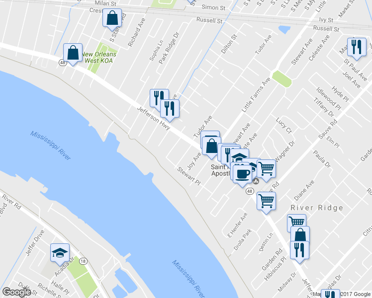 map of restaurants, bars, coffee shops, grocery stores, and more near 152 Caroline Avenue in New Orleans