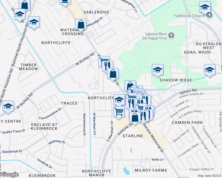 map of restaurants, bars, coffee shops, grocery stores, and more near 3539 Spears Road in Houston