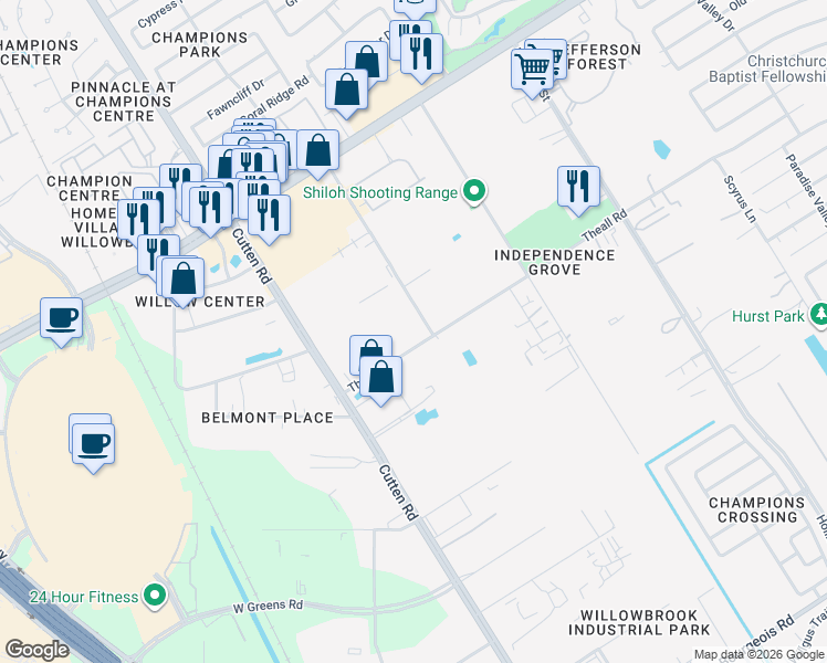 map of restaurants, bars, coffee shops, grocery stores, and more near in Harris County