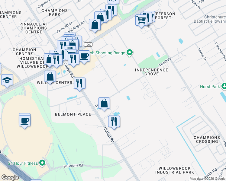 map of restaurants, bars, coffee shops, grocery stores, and more near in Harris County