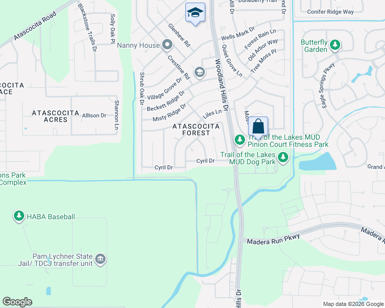 map of restaurants, bars, coffee shops, grocery stores, and more near 3806 Cyril Drive in Humble