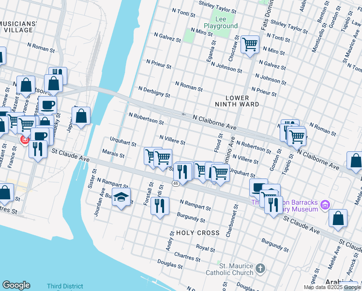 map of restaurants, bars, coffee shops, grocery stores, and more near 1426 Lizardi Street in New Orleans
