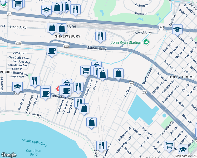 map of restaurants, bars, coffee shops, grocery stores, and more near 664 Jefferson Heights Avenue in Jefferson