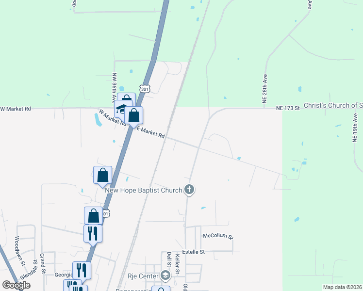 map of restaurants, bars, coffee shops, grocery stores, and more near 234-331 East Market Road in Starke