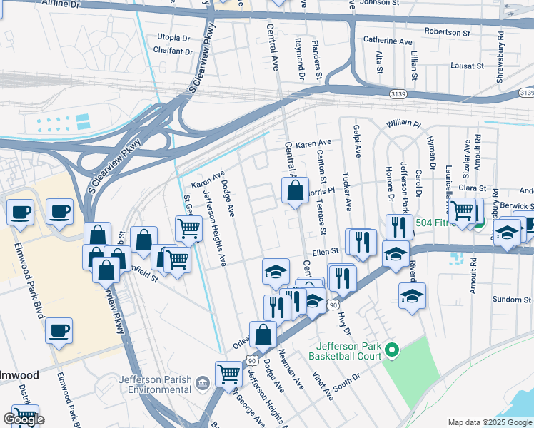 map of restaurants, bars, coffee shops, grocery stores, and more near 757 Brehm Place in Jefferson