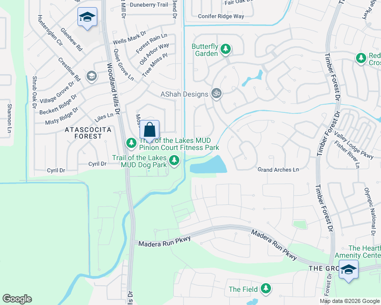 map of restaurants, bars, coffee shops, grocery stores, and more near 12142 Guadalupe Trail Lane in Humble