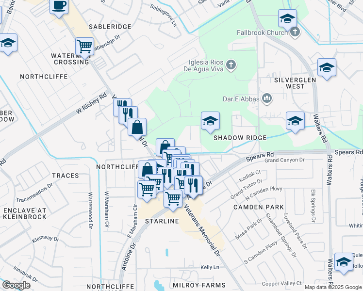 map of restaurants, bars, coffee shops, grocery stores, and more near 3342 Allington Court in Houston