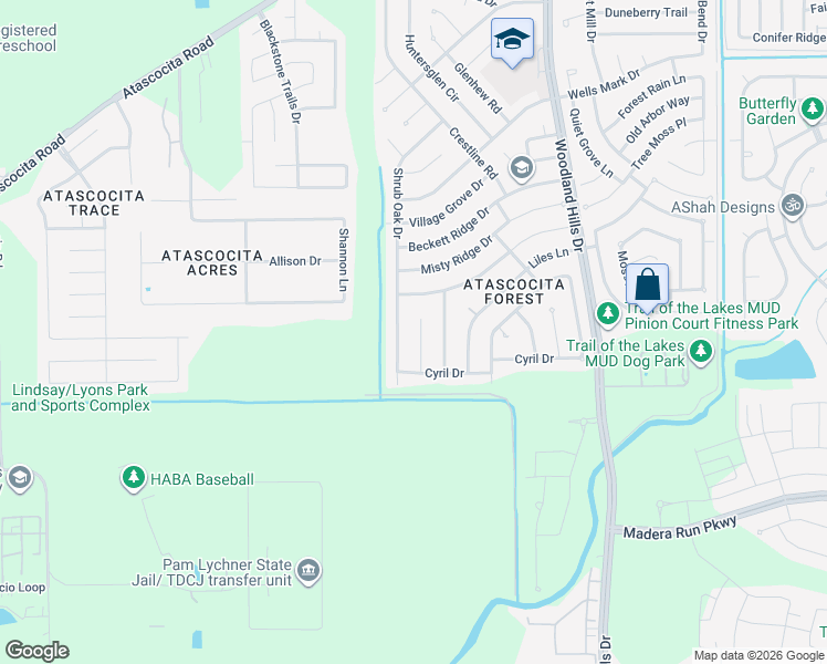 map of restaurants, bars, coffee shops, grocery stores, and more near 16722 Quiet Trail Drive in Humble