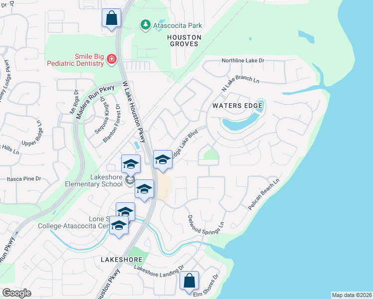 map of restaurants, bars, coffee shops, grocery stores, and more near 16649 Conner Creek Lane in Houston