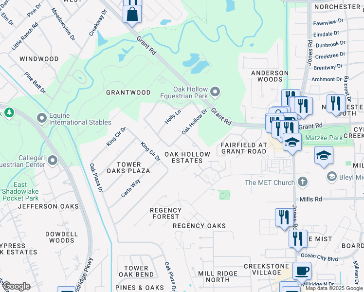 map of restaurants, bars, coffee shops, grocery stores, and more near 11334 Water Oak Lane in Cypress
