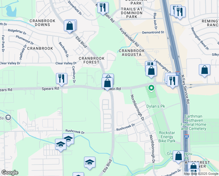 map of restaurants, bars, coffee shops, grocery stores, and more near Ella Blvd & W Rankin Rd in Houston