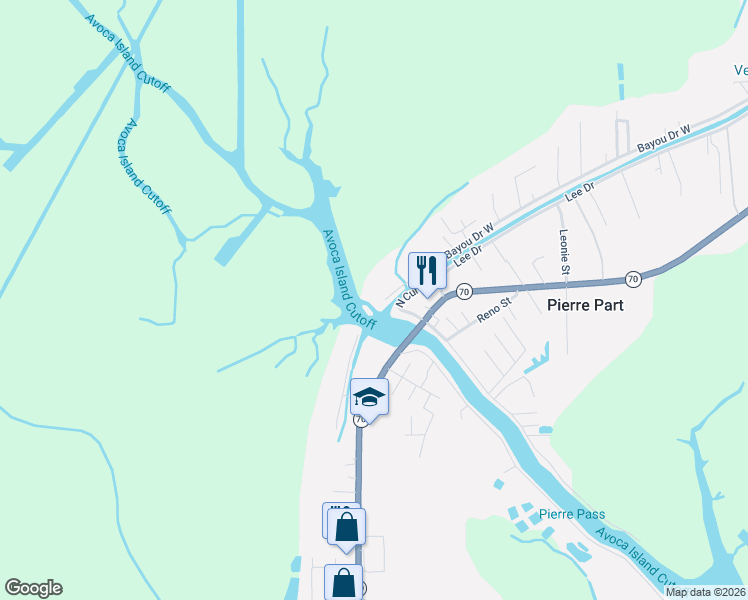 map of restaurants, bars, coffee shops, grocery stores, and more near 1026 Bayou Dr W in Pierre Part