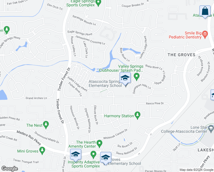 map of restaurants, bars, coffee shops, grocery stores, and more near 12818 Bedell Bridge Lane in Humble