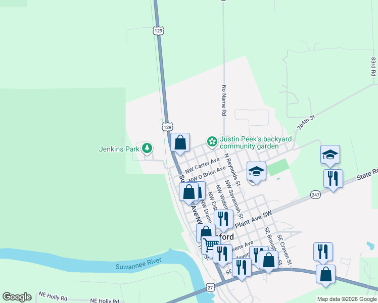 map of restaurants, bars, coffee shops, grocery stores, and more near 406 Northwest Feed Mill Avenue in Branford