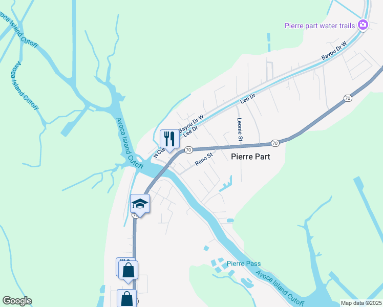 map of restaurants, bars, coffee shops, grocery stores, and more near 3235 Louisiana 70 in Pierre Part