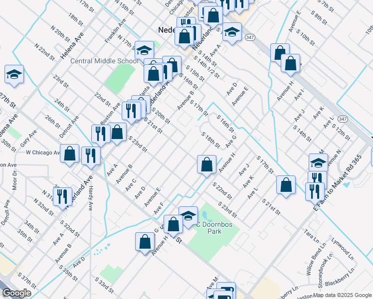map of restaurants, bars, coffee shops, grocery stores, and more near 2024 Avenue East in Nederland