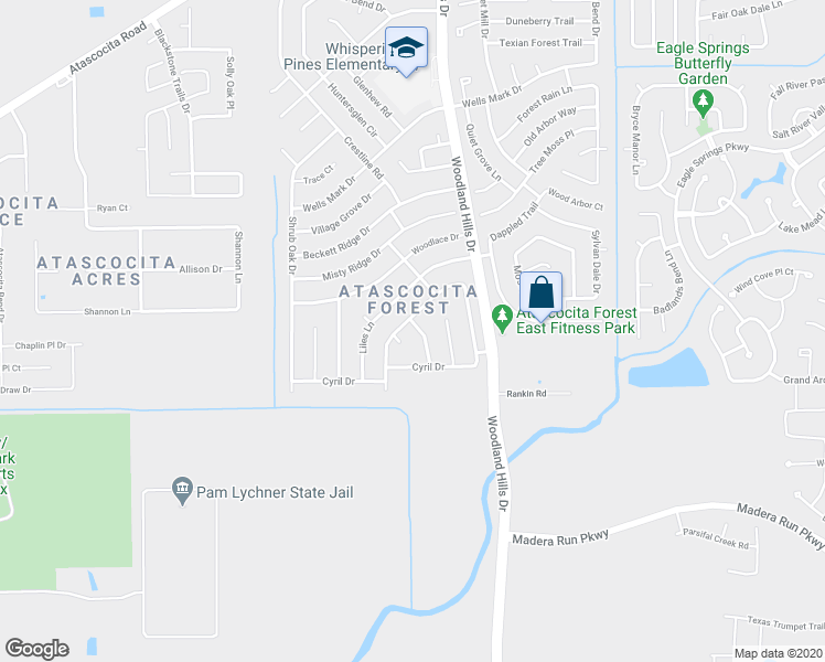 map of restaurants, bars, coffee shops, grocery stores, and more near 16415 Pear Ridge Place in Humble