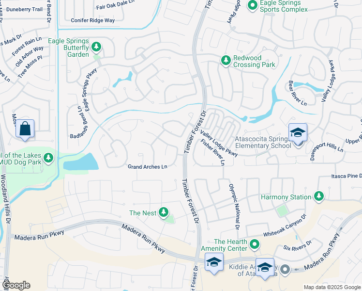 map of restaurants, bars, coffee shops, grocery stores, and more near 17038 Stones River Lane in Humble
